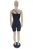 Black Sexy Casual Solid Hollowed Out Backless One Shoulder Skinny Romper