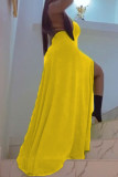 Vestido amarelo fashion sexy sólido vazado sem costas sem mangas