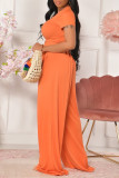 Оранжевый модный повседневный принт с круглым вырезом и коротким рукавом из двух частей