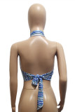 Синий модный сексуальный полосатый принт с повязкой на спине и лямкой на шее
