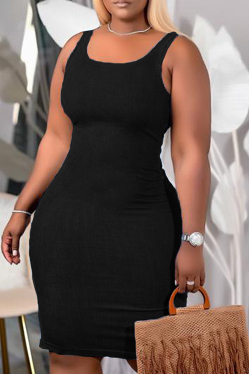 

Black Casual Solid Split Joint U Neck Pencil Skirt Dresses