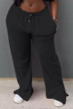 Negro Casual Retazos lisos Recto Mediados de cintura Pantalones rectos de color sólido