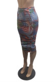 Jupe taille haute régulière multicolore Fashion Sexy Print Basic