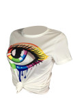 Rosarote, modische, lässige Augen bedruckte Basic-T-Shirts mit O-Ausschnitt