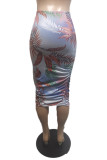 Flerfärgad mode sexigt tryck Basic vanlig kjol med hög midja