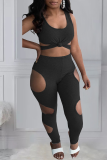 Black Sexy Hollowed Out U Neck Sleeveless Two Pieces