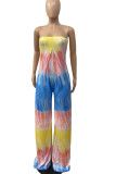 Multicolor Street Print Patchwork Strapless Loose Jumpsuits