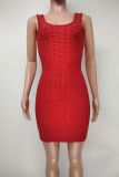 Red Casual Solid Patchwork U Neck Pencil Skirt Dresses