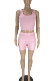 Pink Solid Patchwork U Neck Sleeveless Two Pieces
