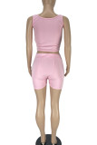 Pink Solid Patchwork U Neck Sleeveless Two Pieces