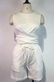 White Casual Solid Patchwork Asymmetrical O Neck Sleeveless Two Pieces