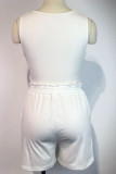 White Casual Solid Patchwork Asymmetrical O Neck Sleeveless Two Pieces