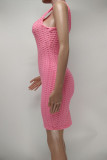 Pink Casual Solid Patchwork U Neck Pencil Skirt Dresses