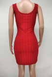 Red Casual Solid Patchwork U Neck Pencil Skirt Dresses