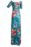 Прямые платья с глубоким синим принтом в стиле пэчворк с разрезом и открытыми плечами