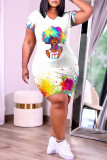Многоцветное модное повседневное платье с отложным воротником и короткими рукавами с принтом