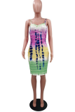 Colour Sexy Print Patchwork Spaghetti Strap Pencil Skirt Dresses