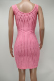 Pink Casual Solid Patchwork U Neck Pencil Skirt Dresses