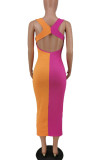 Tangerine Casual Print Patchwork U Neck Pencil Skirt Dresses