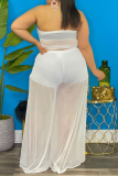 Vestido de malha sem alças de malha sólida sexy branco plus size duas peças