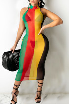 Multicolor Sexy Striped Print Patchwork Swimwears Cover Up