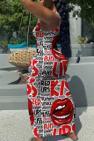 Red Fashion Sexy Print Basic U Neck Vest Dress