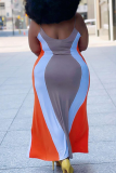 Grey Sexy Striped Patchwork Halter Straight Plus Size Dresses