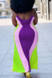 Púrpura Sexy Rayas Patchwork Halter Rectos Vestidos de talla grande