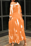 Tangerine British Style Print Patchwork Asymmetrischer O-Ausschnitt Unregelmäßige Kleider