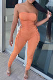 Black Sexy Solid Bandage Hollowed Out Strapless Regular Jumpsuits