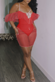 Rote sexy feste Volant-Mesh-Badebekleidung