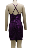 Purple Sexy Solid Patchwork Spaghetti Strap Pencil Skirt Dresses