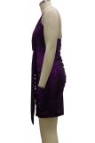 Purple Sexy Solid Patchwork Spaghetti Strap Pencil Skirt Dresses