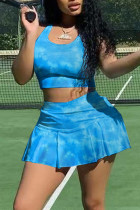 Синий Спортивная одежда С принтом Пэчворк U-образный вырез Без рукавов Два куска