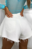 Blanco Casual parches lisos sueltos cintura alta altavoz pantalones de color sólido