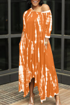 Tangerine British Style Patchwork Asymétrique O Cou Robe Irrégulière Robes