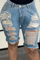 Short en jean skinny taille moyenne déchiré bleu décontracté