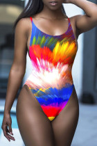 Flerfärgat asymmetriskt tryck blommigt sexigt mode badkläder i ett stycke