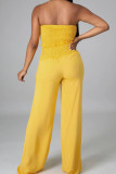 Yellow Elegant Solid Patchwork Strapless Sleeveless Two Pieces