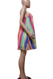 Цветное сексуальное платье с принтом в стиле пэчворк на тонких бретельках Платья Платья