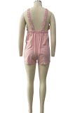 Pink Sexy Solid Patchwork Spaghetti Strap Straight Rompers