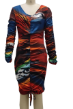 Vestidos de saia lápis multicoloridos com estampa sexy patchwork com decote em V