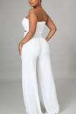 White Elegant Solid Patchwork Strapless Sleeveless Two Pieces