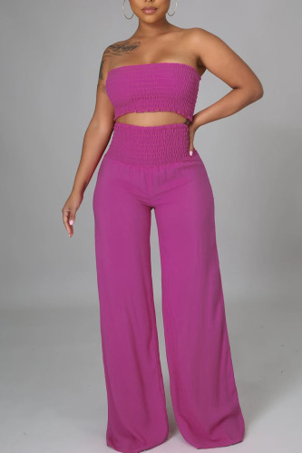Purple Elegant Solid Patchwork Strapless Sleeveless Two Pieces
