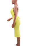 Yellow Sexy Solid Bandage Patchwork Spaghetti Strap Pencil Skirt Dresses