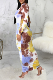 Robes de jupe crayon à col rond en patchwork d'impression sexy marron