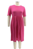 Rose Red Fashion Casual Plus Size Solide Basic O-Ausschnitt Kurzarm Kleid (ohne Tasche)