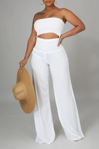 White Elegant Solid Patchwork Strapless Sleeveless Two Pieces