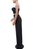 Black Elegant Solid Patchwork Strapless Sleeveless Two Pieces
