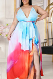 Пудрово-синее повседневное платье в стиле пэчворк с уздечкой и V-образным вырезом Платья больших размеров